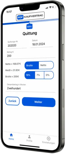 online e-Quittung und Beleg Vorlage als App
